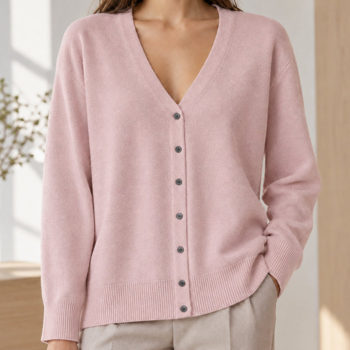 Women's Relaxed-Fit V-Neck Button-Front Knit Cardigan