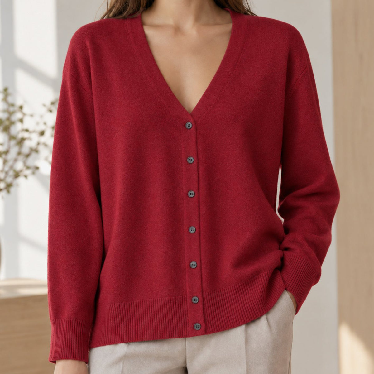 Women's Relaxed-Fit V-Neck Button-Front Knit Cardigan
