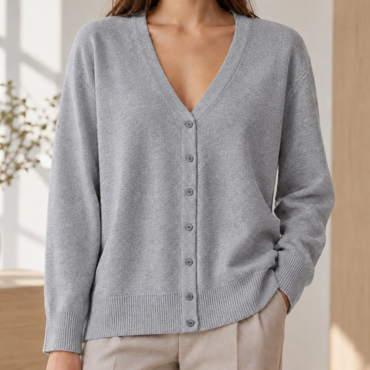 Women's Relaxed-Fit V-Neck Button-Front Knit Cardigan