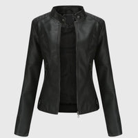 Women's Slim-Fit Faux Leather Moto Stand-Collar Zip-Up Jacket