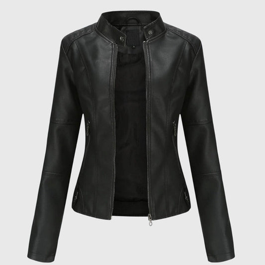 Women's Slim-Fit Faux Leather Moto Stand-Collar Zip-Up Jacket