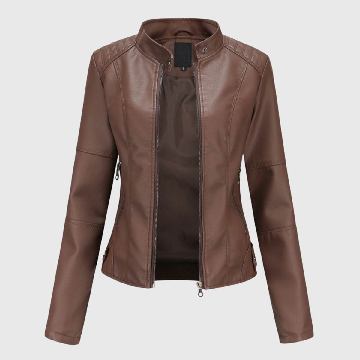 Women's Slim-Fit Faux Leather Moto Stand-Collar Zip-Up Jacket