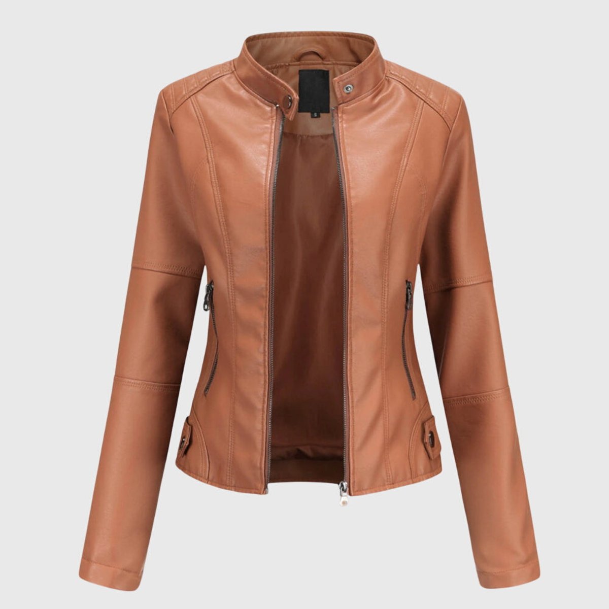 Women's Slim-Fit Faux Leather Moto Stand-Collar Zip-Up Jacket