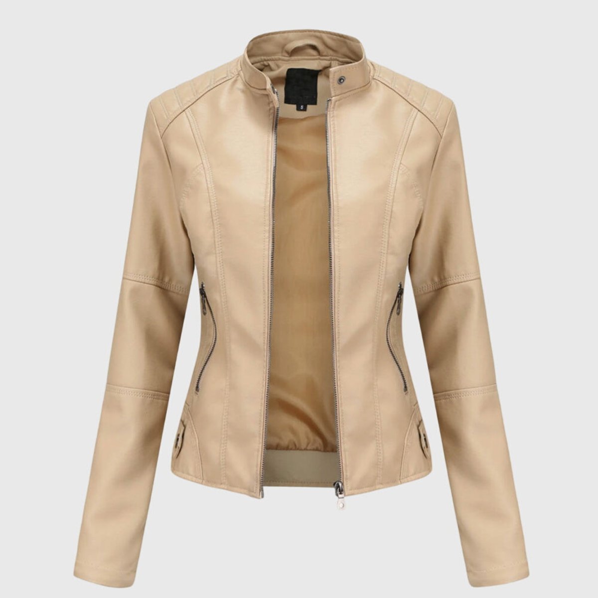 Women's Slim-Fit Faux Leather Moto Stand-Collar Zip-Up Jacket