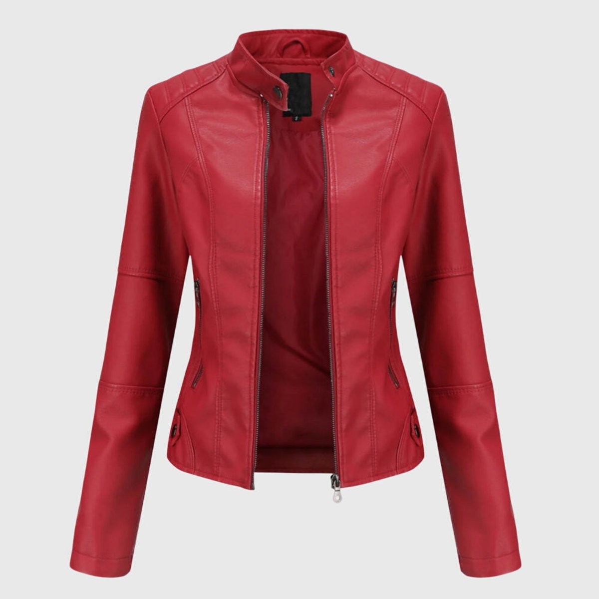 Women's Slim-Fit Faux Leather Moto Stand-Collar Zip-Up Jacket