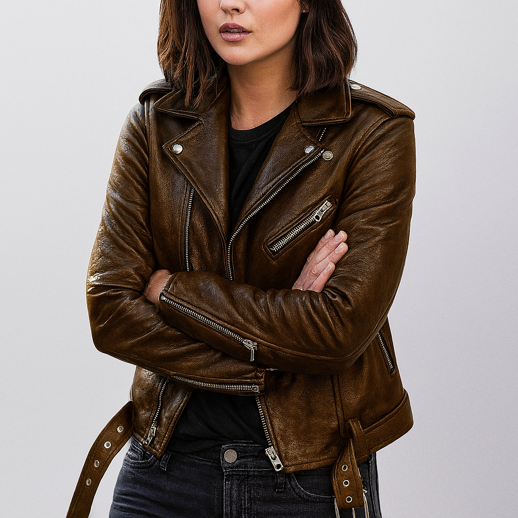 Women's Slim-Fit Leather Biker Jacket