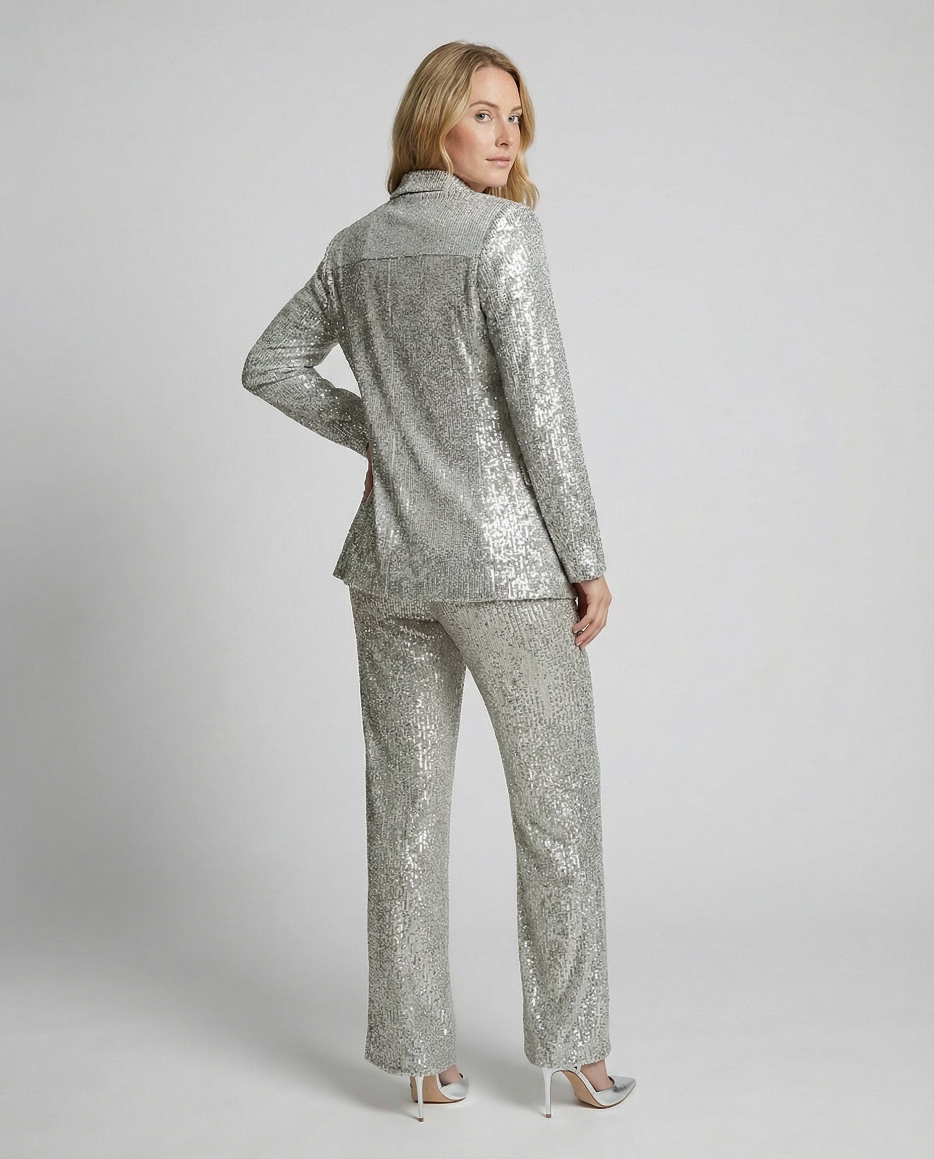 Women's Sparkling Blazer Suit with Wide Legs and Shimmering Sequins Wearclo