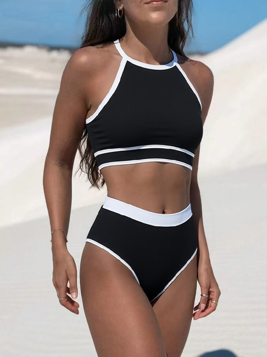 Women's Sporty Bikini Set with High-Cut Bottom and Racerback Top