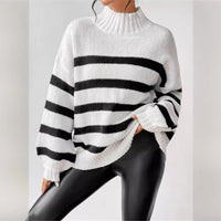 Women's Striped Sweater with Ribbed Collar