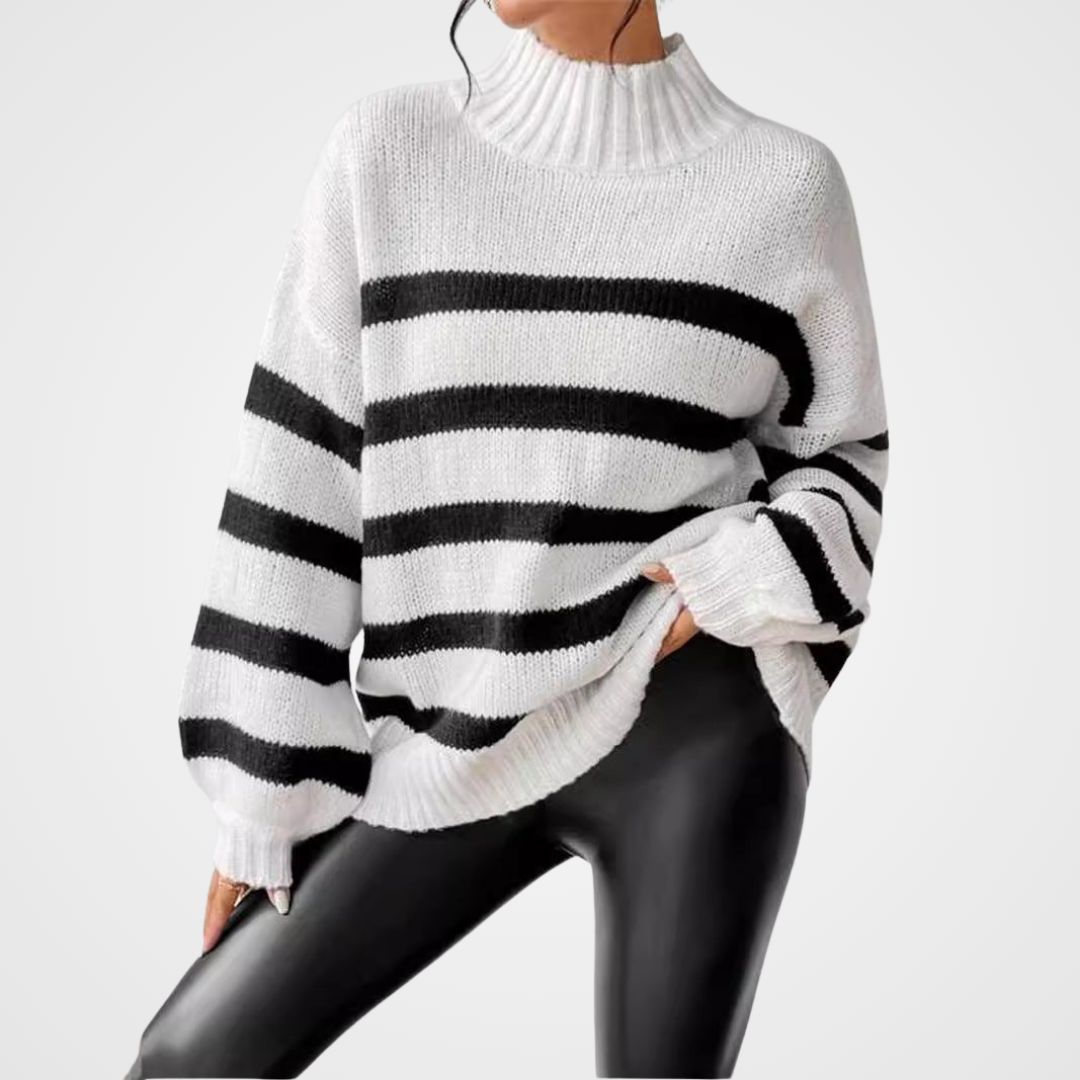 Women's Striped Sweater with Ribbed Collar