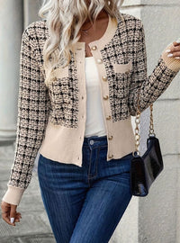 Women's Tweed-Inspired Button-Front Cropped Knit Cardigan
