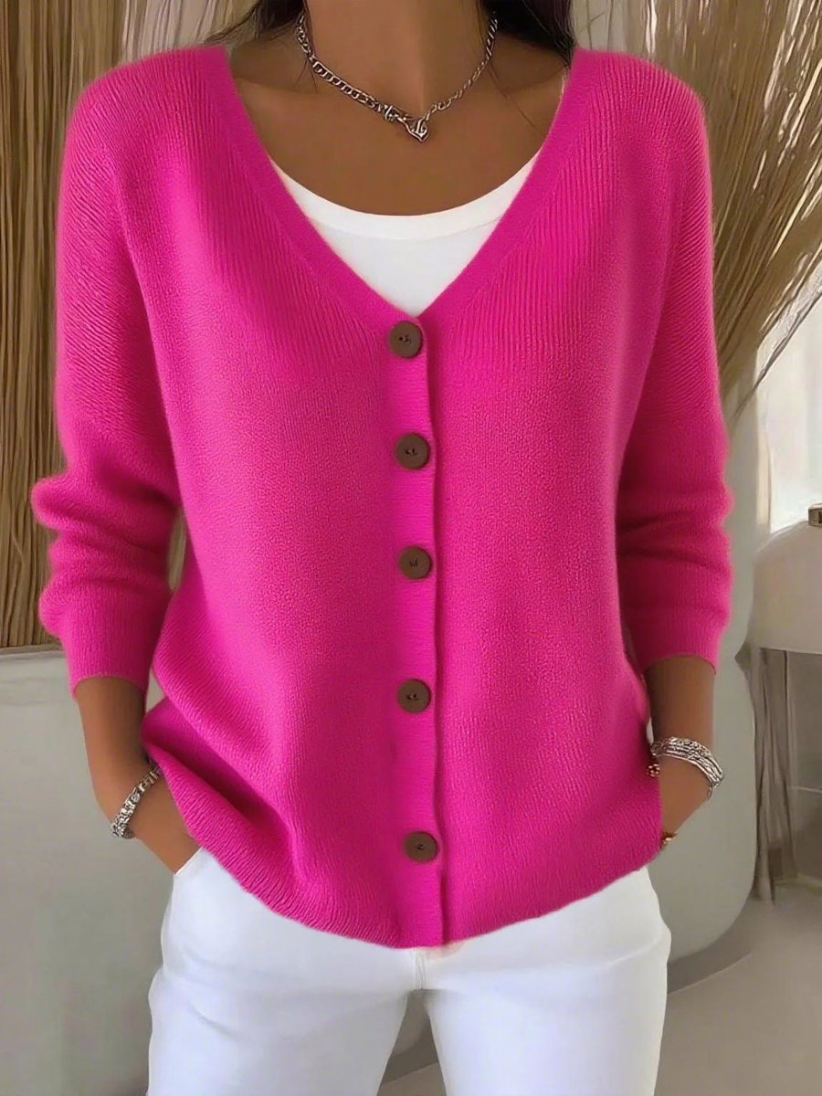Women's V-Neck Button-Front Long Sleeve Knit Cardigan Sweater