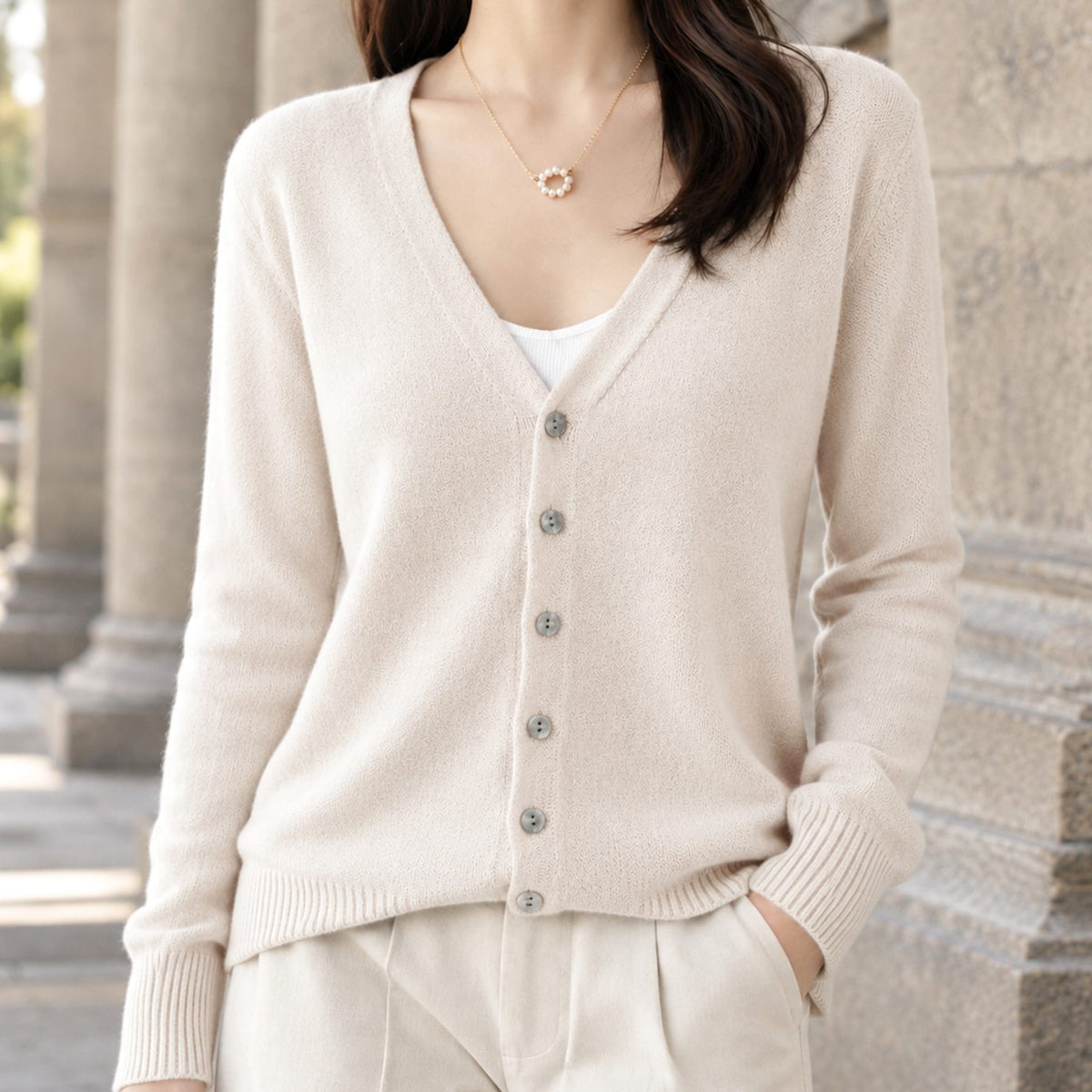 Women's V-Neck Button-Front Relaxed Knit Cardigan