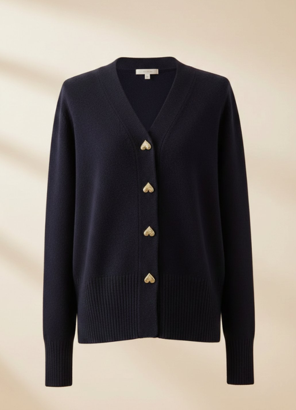 Women's V-Neck Knit Cardigan with Gold Heart Buttons