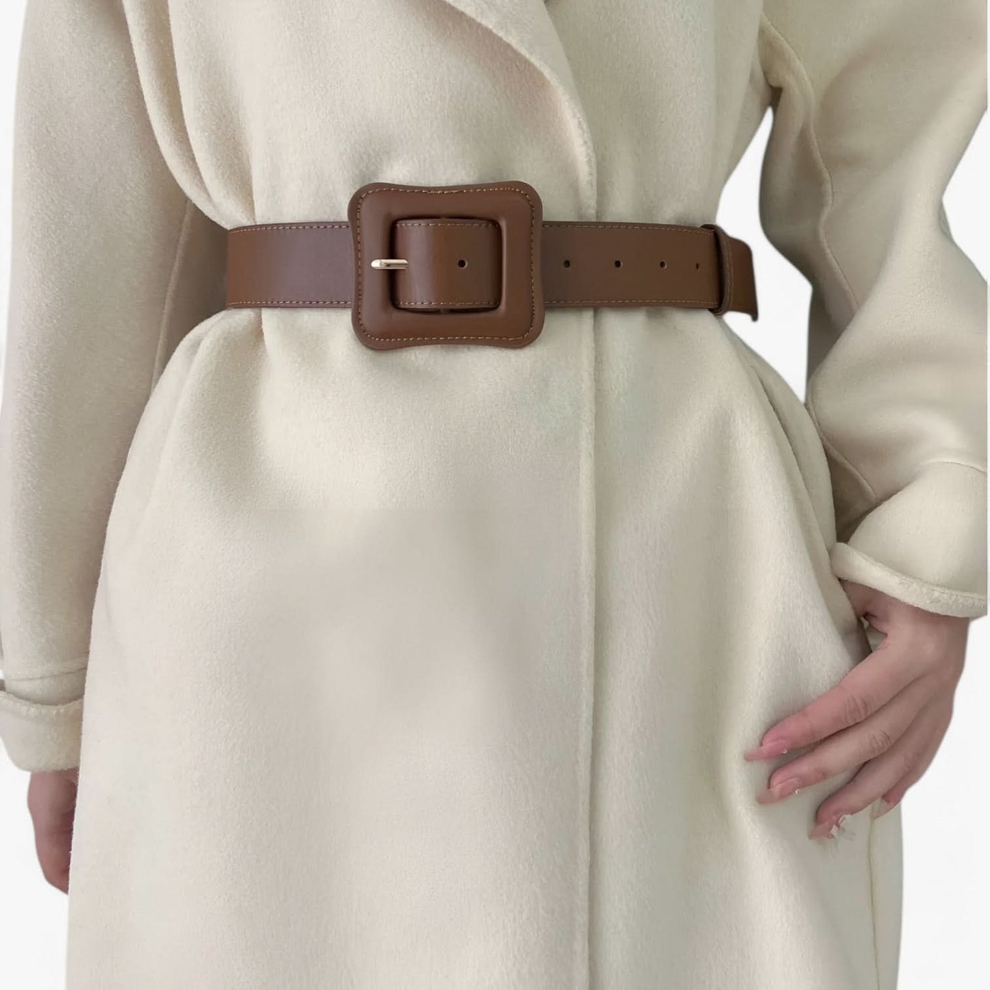 Women's Vintage High-Waist Wide Leather Belt with Adjustable Buckle