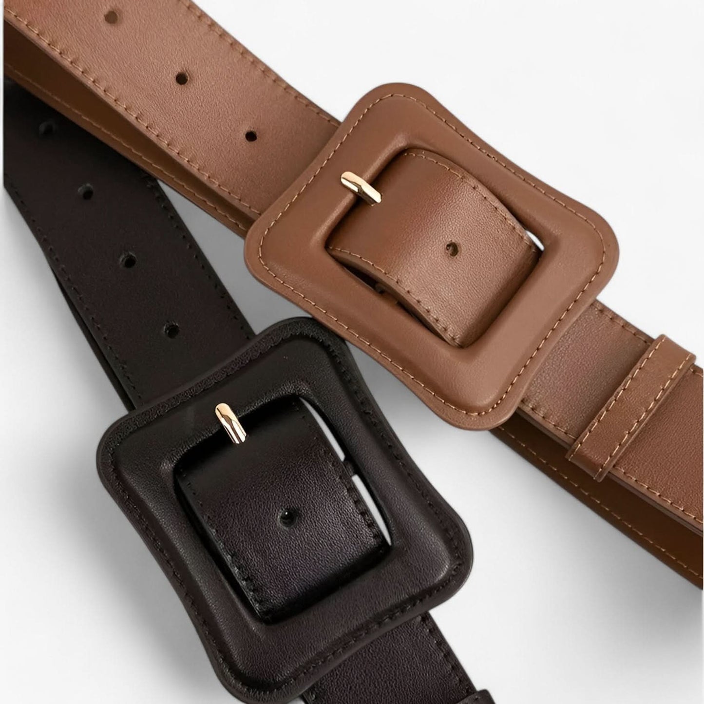 Women's Vintage High-Waist Wide Leather Belt with Adjustable Buckle