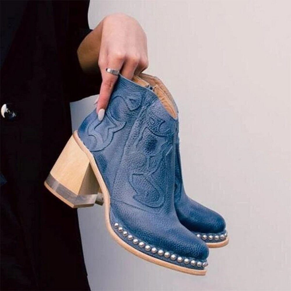 Women's Western Studded Block-Heel Ankle Boots