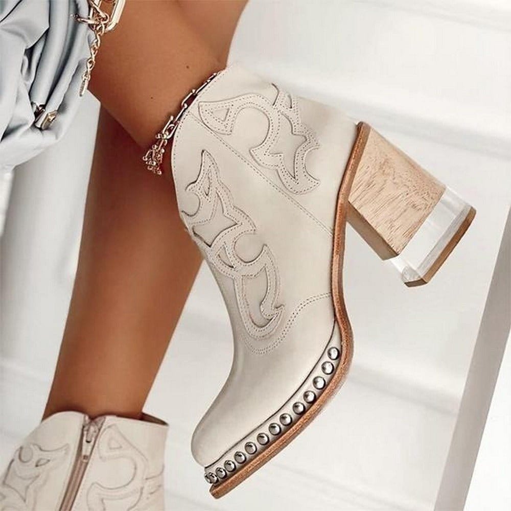 Women's Western Studded Block-Heel Ankle Boots