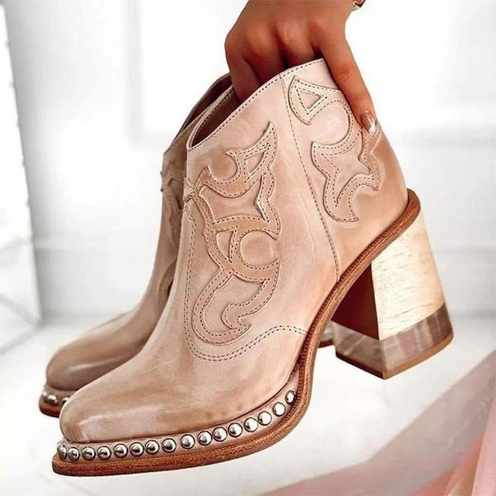 Women's Western Studded Block-Heel Ankle Boots