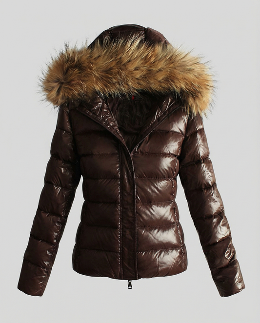 Women's Winter Down Jacket with Detachable Hood and Luxurious Fur Collar