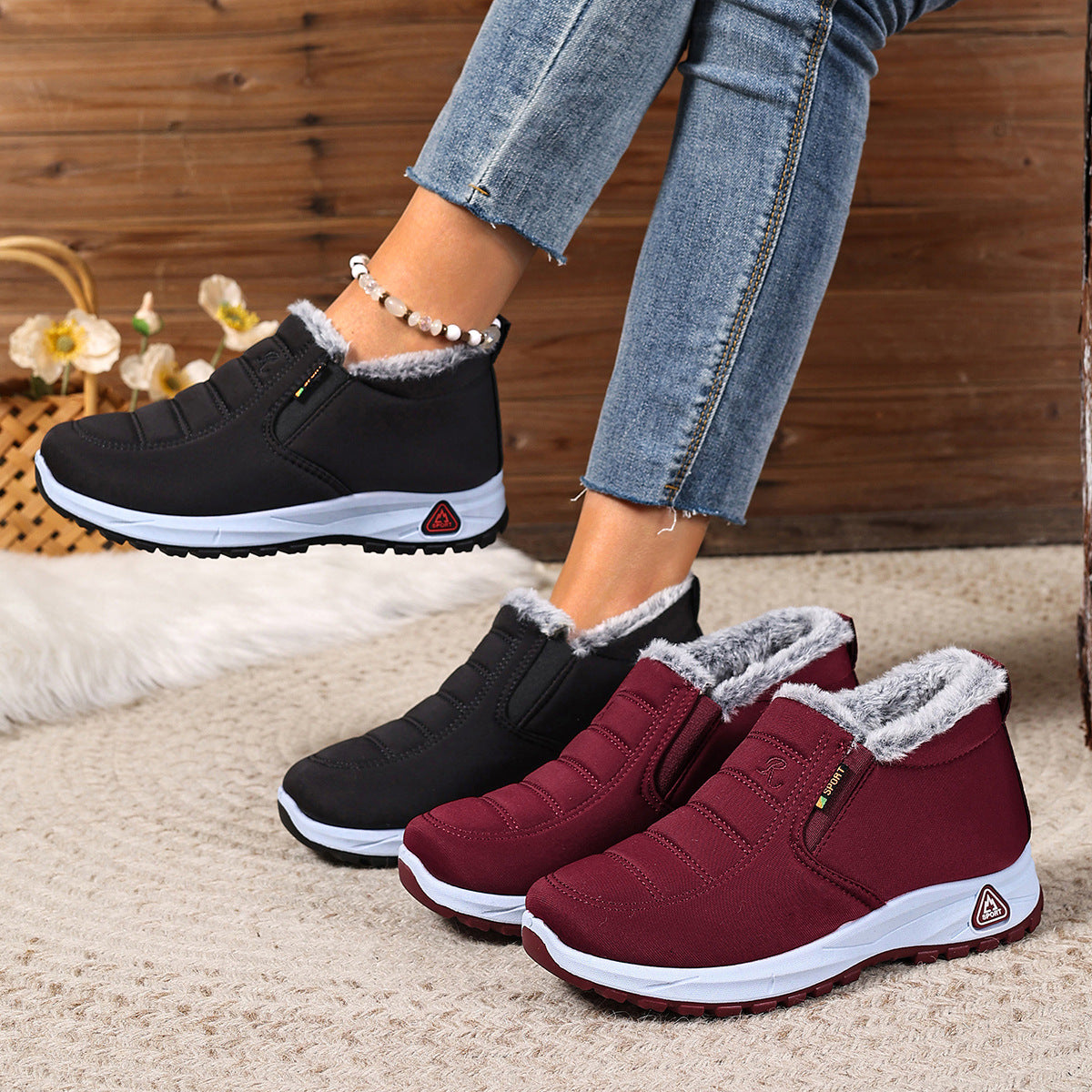 Women's Winter Slip-On Sneaker | Warm Lining & Non-Slip Sole | Plus Sizes