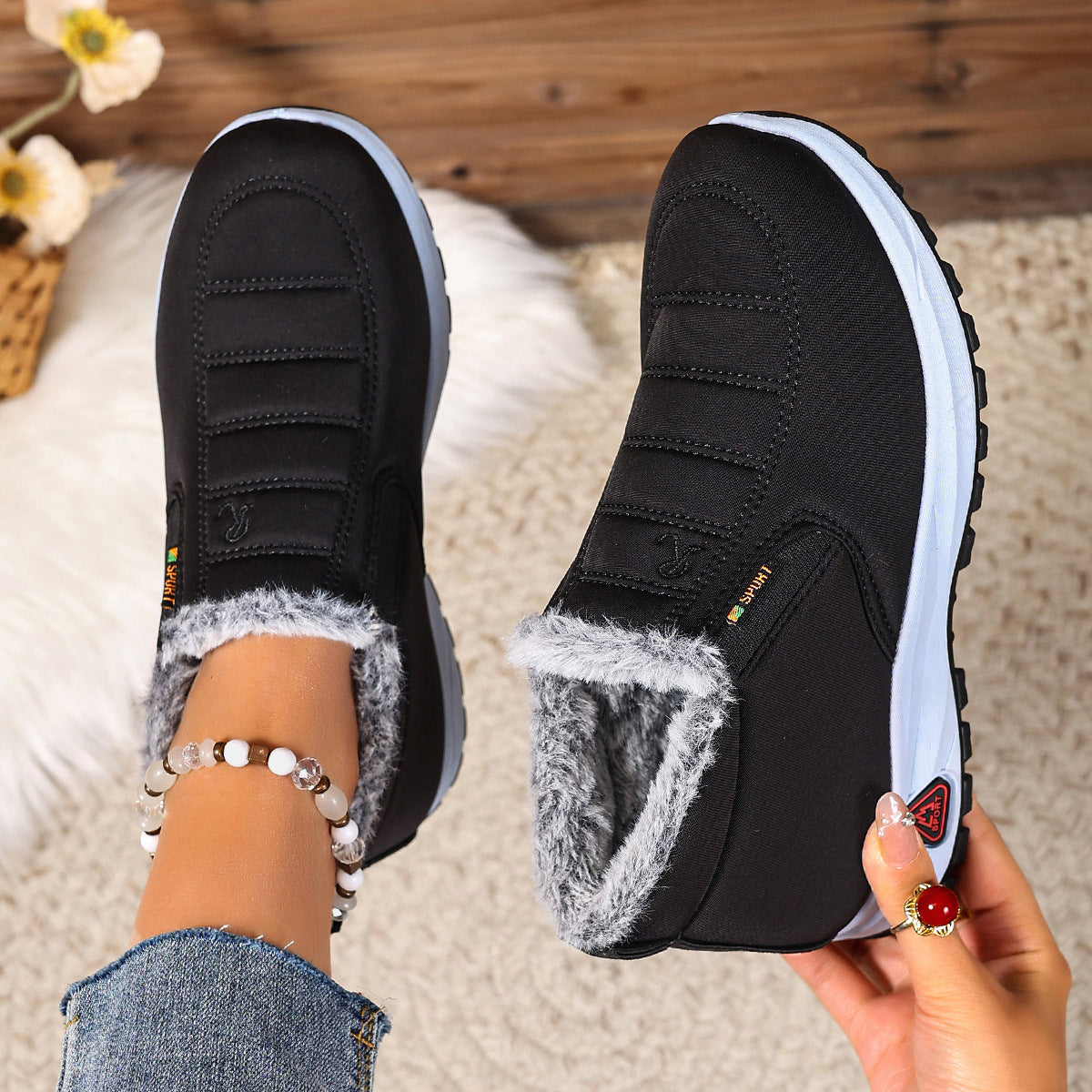 Women's Winter Slip-On Sneaker | Warm Lining & Non-Slip Sole | Plus Sizes