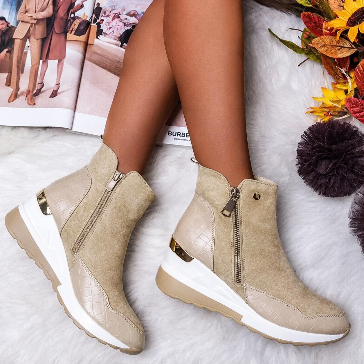 Women's Waterproof Side-Zip Wedge Boots - Image 1