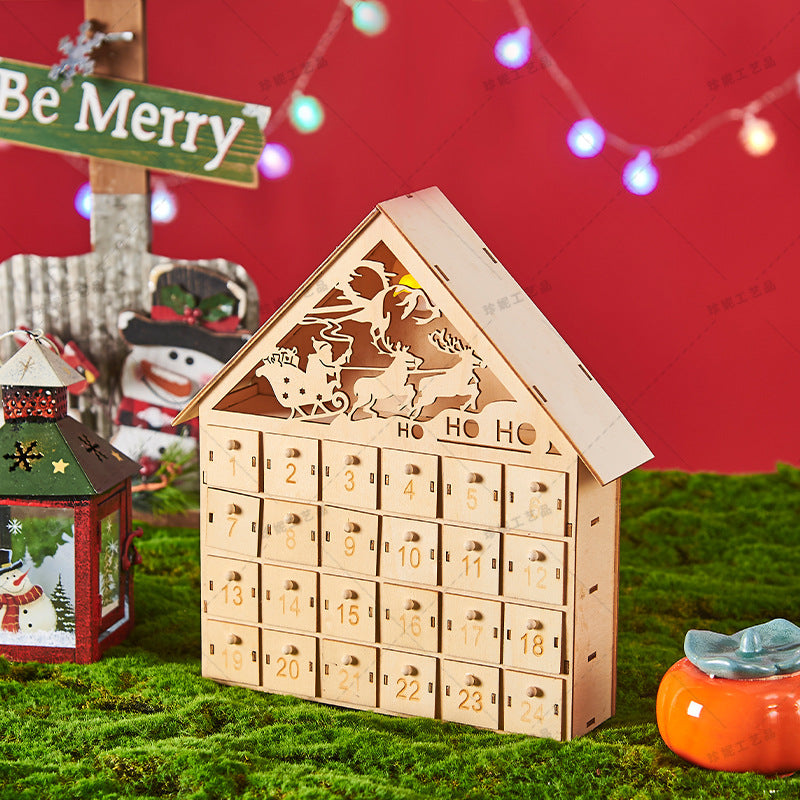 Wooden Christmas Advent Calendar with LED Light