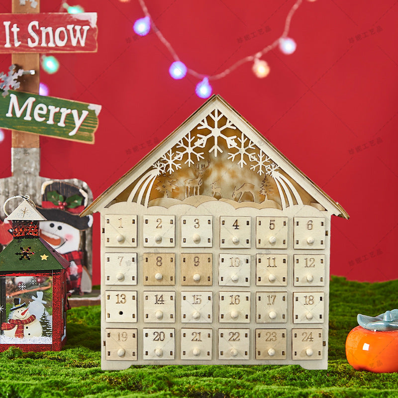 Wooden Christmas Advent Calendar with LED Light