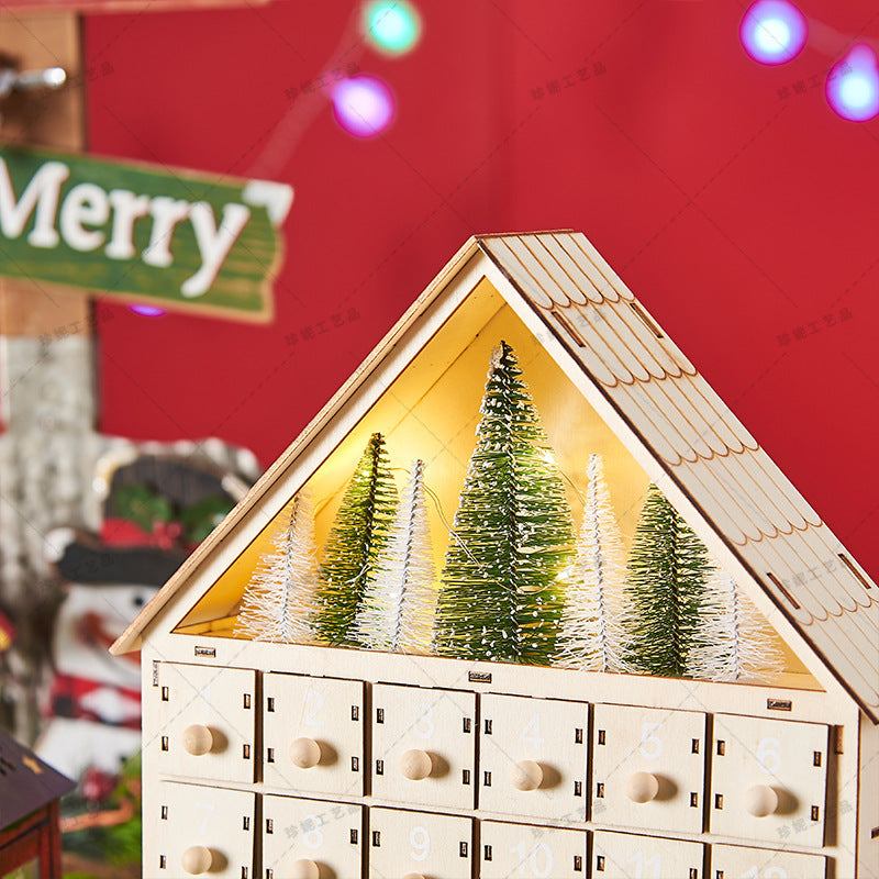 Wooden Christmas Advent Calendar with LED Light
