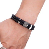 Braided Leather & Steel Bracelet with Magnetic Clasp