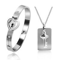 Matching Lock and Key Charm Bracelet & Necklace Set